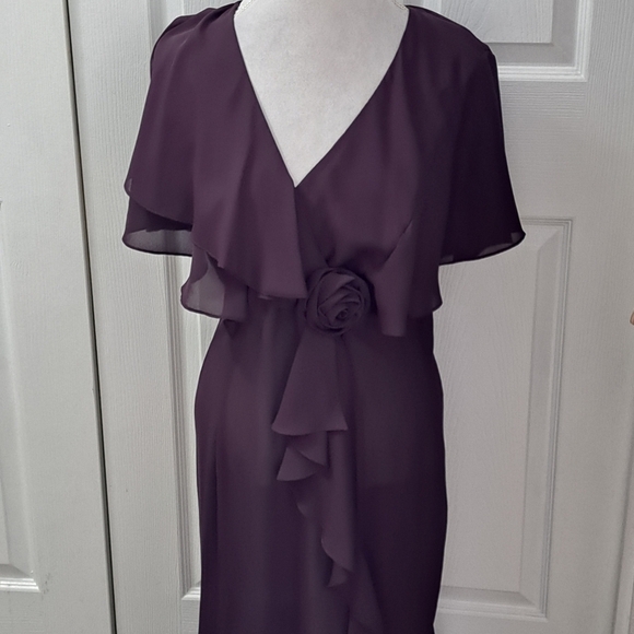 Vintage Eggplant Maxi Dress With Flutter Sleeves   Size 14 - Picture 2 of 14